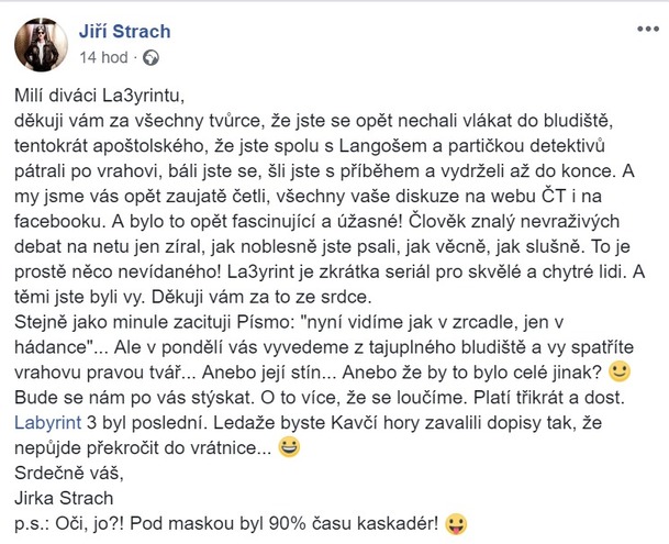 Labyrint se ruší, Jiří Strach vyzývá k boji za 4. sérii | Fandíme serialům