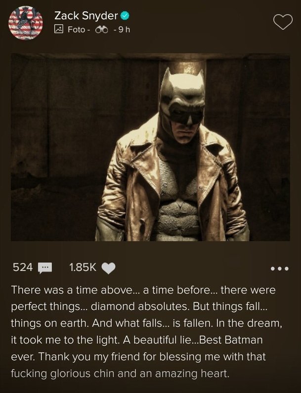 Zack Snyder se rozloučil s "nejlepším Batmanem" Affleckem | Fandíme filmu